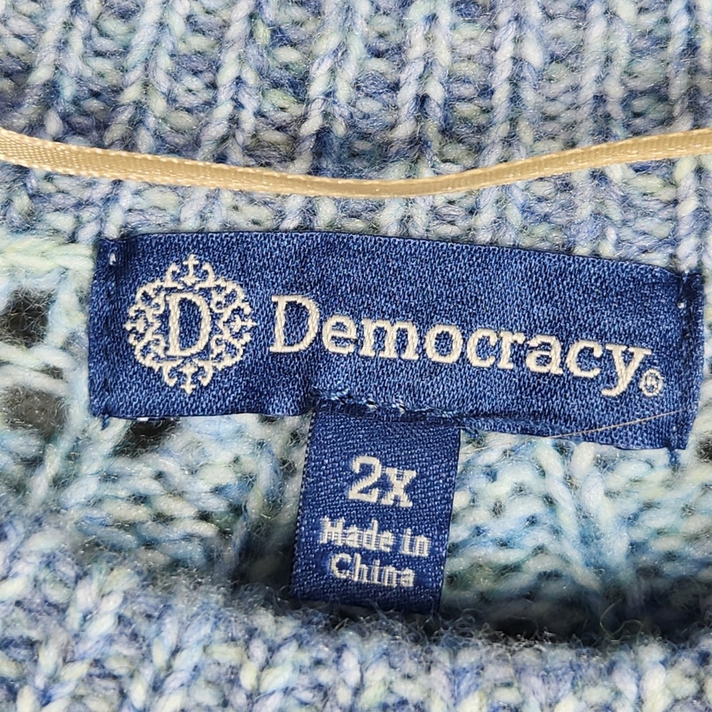 Democracy Sweater Womens 2X Blue White Fair Isle Pointelle Knit Comfy Gorpcore - Picture 3 of 8